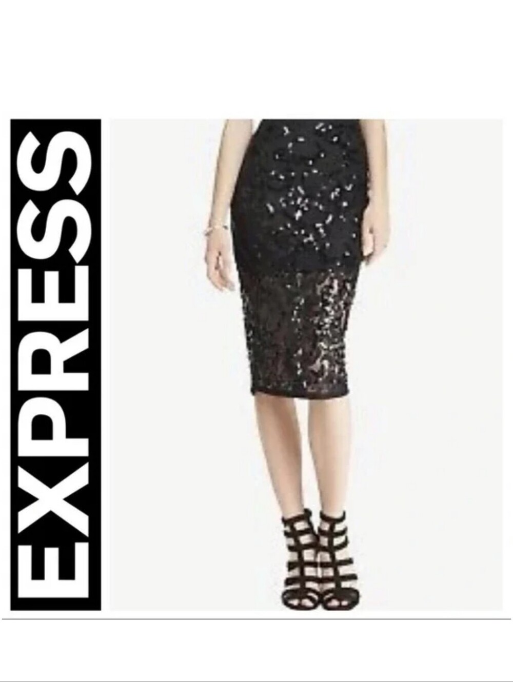 Express Black Sequin Pencil Skirt